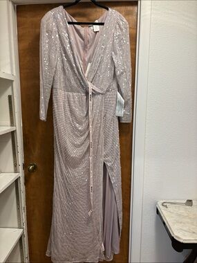 603. Mac Duggal Blush Sequin Wrap Gown